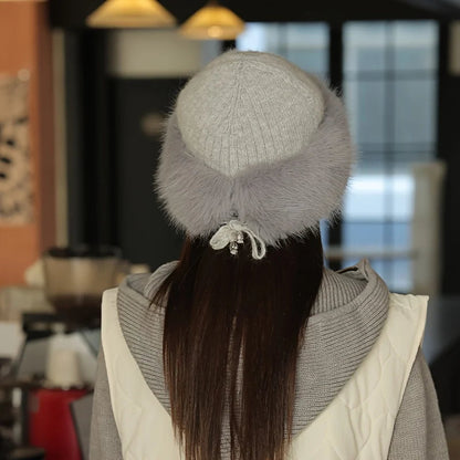 Knitted Faux Fur Sweater Hat with Ear Protection