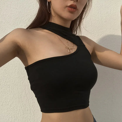 AMY - Summer Sleeveless Slim Black Tanks Crop Top