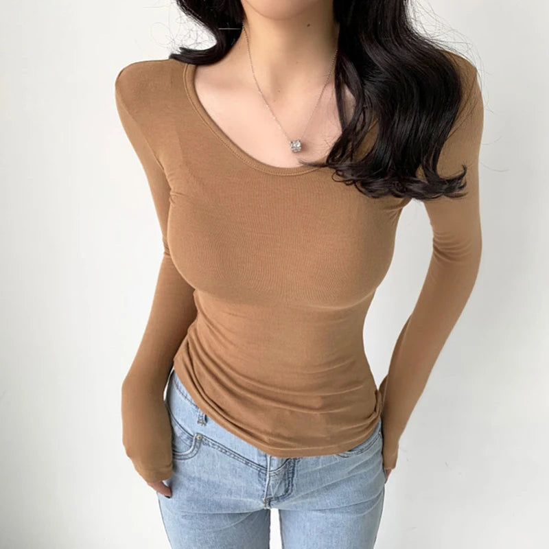 Sexy Slim Bodycon O Neck Soild Basic Casual Crop Top