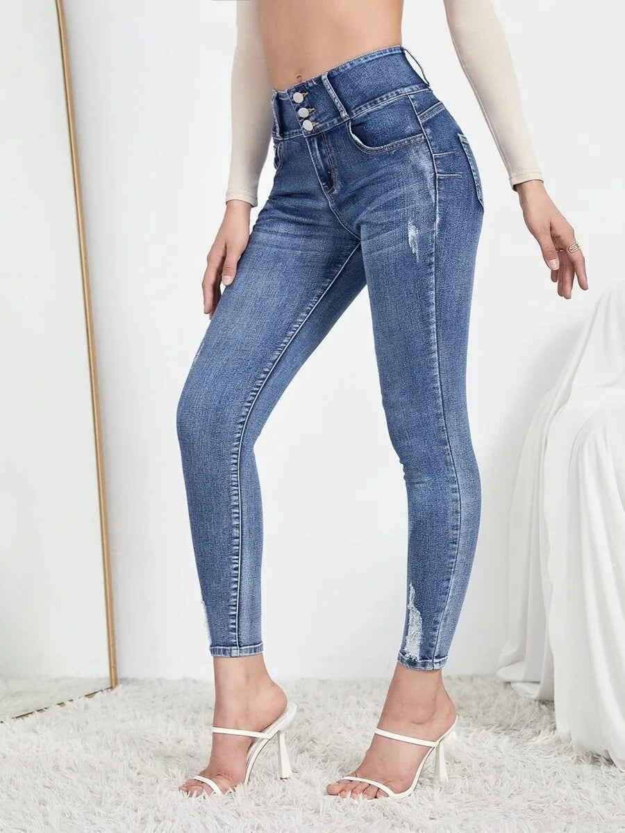 Amy Fashion - Autumn Stretch Ripped Fashion Casual Skinny Slim Denim Pencil Jean