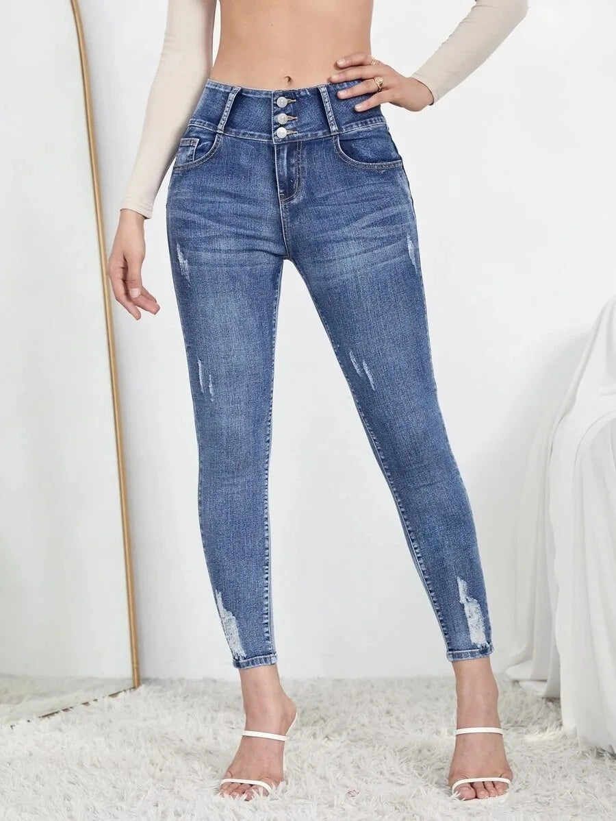 Amy Fashion - Autumn Stretch Ripped Fashion Casual Skinny Slim Denim Pencil Jean