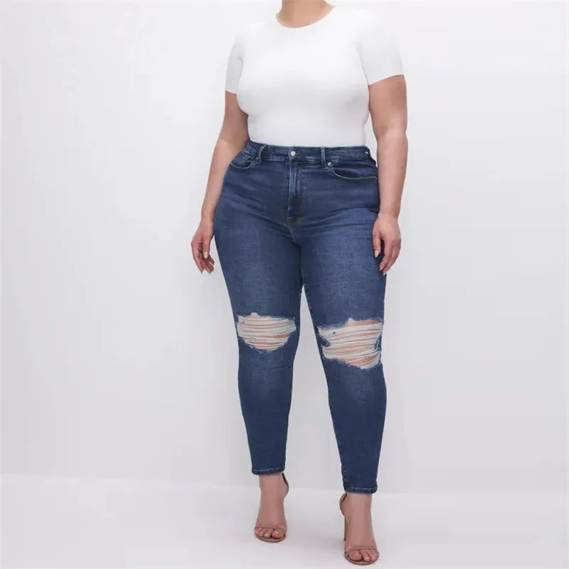 Amy Fashion - High Stretchy Skinny Full Length Plus Size Curvy Fitting Fashionable Pencil Jean