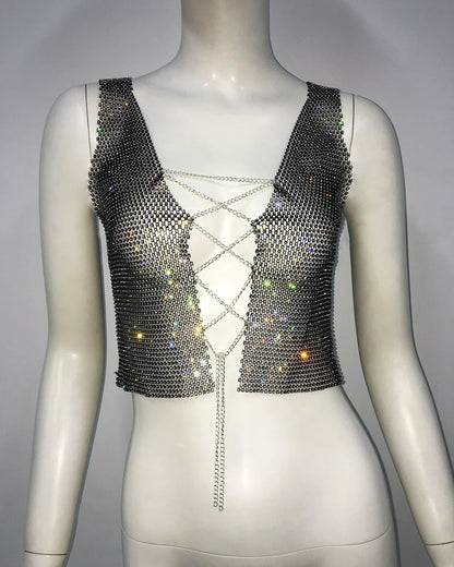 Top Flash Sexy Crop Nightclub Drill Fishnet Body Chain Gothic