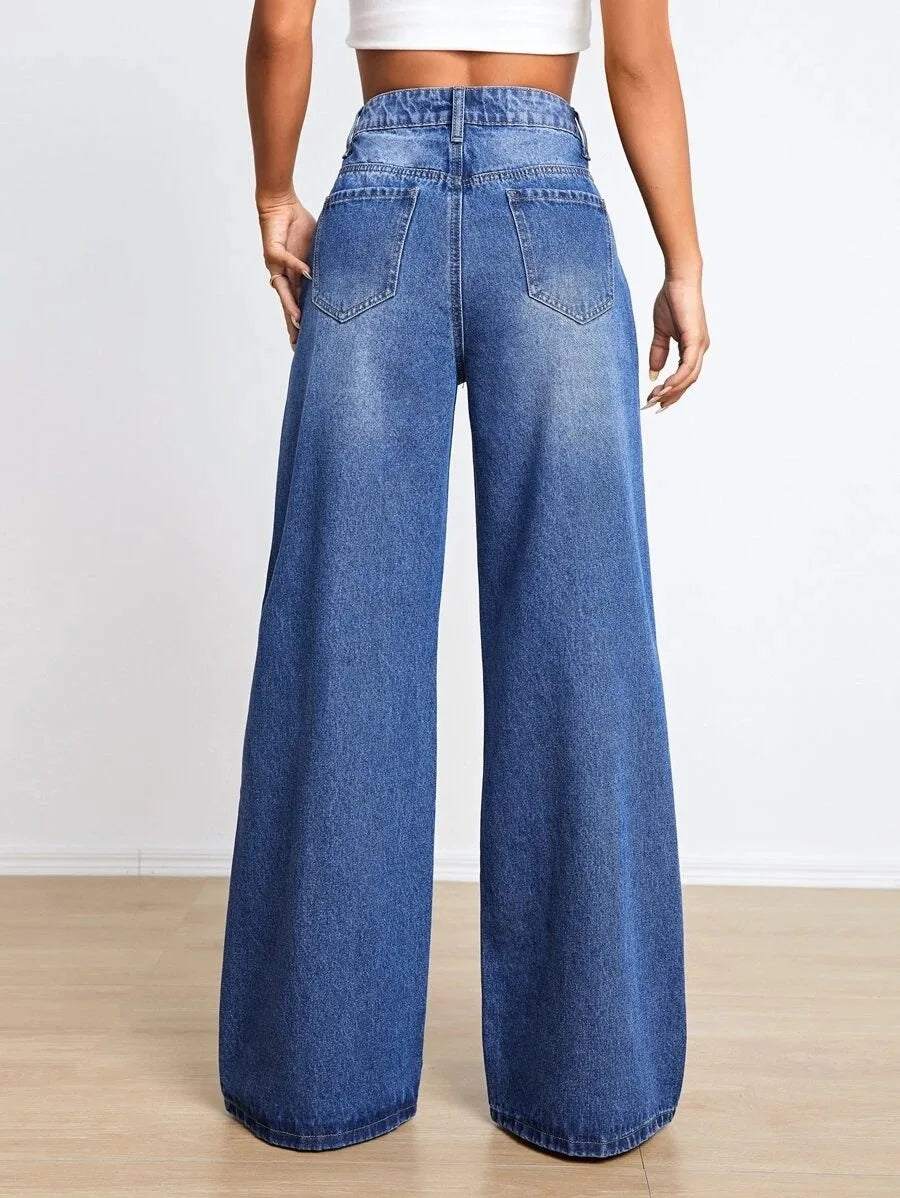 Amy Fashion - New Loose Ripped Fashion High Waist Wide Leg Casual Y2K Jean