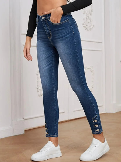 Amy Fashion - Stretch Skinny Pencil High Waist Slim Large Full Length Distressed Jean