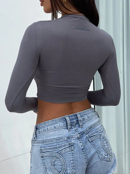 Round Neck Basic Long Sleeve Slim Fit Breathable Summer Streetwear Crop Top