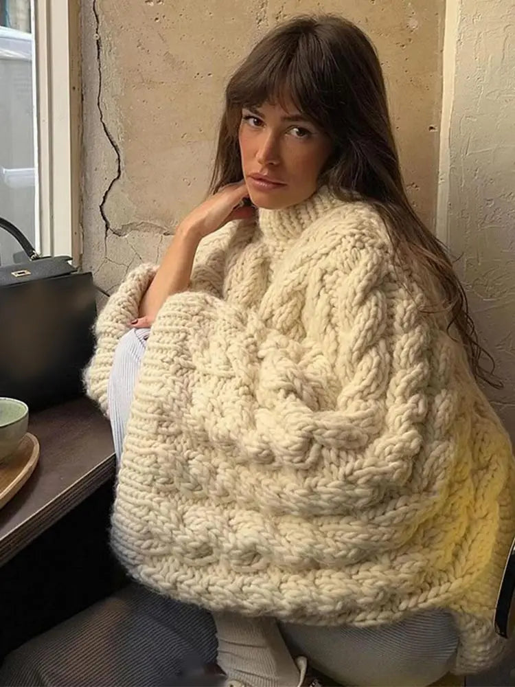 2024 Autumn Winter Oversize Knit Pullover Women Casual Lazy Round Neck Sweater