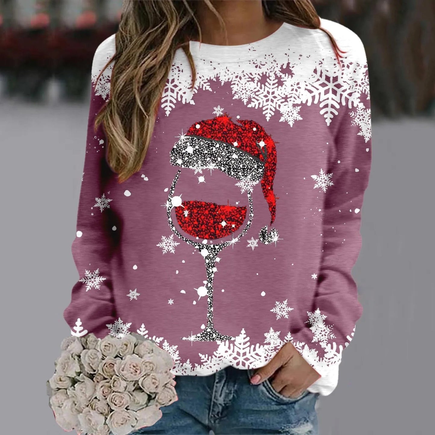 Reindeer Graphic Long Sleeve Sweatshirt - New Year Christmas Sweater