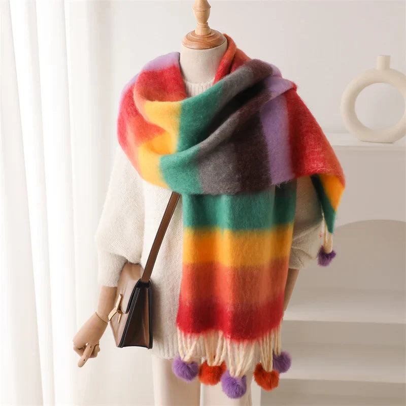 2024 Winter Multicolor Cashmere Loop Yarn Pashmina Scarf