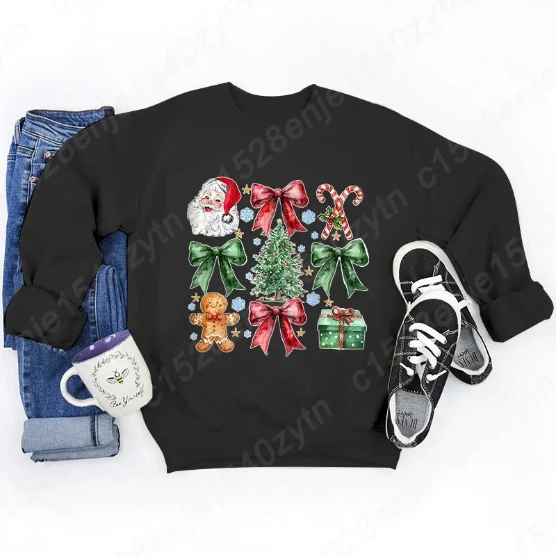 Christmas Hoodie with Bow Print