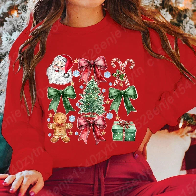 Christmas Hoodie with Bow Print