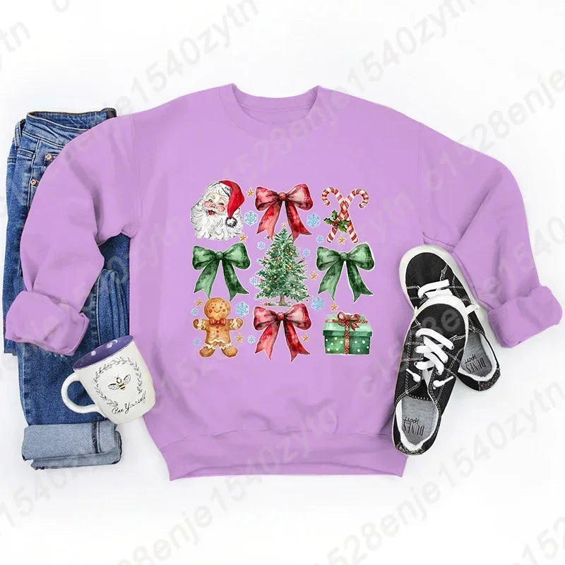 Christmas Hoodie with Bow Print