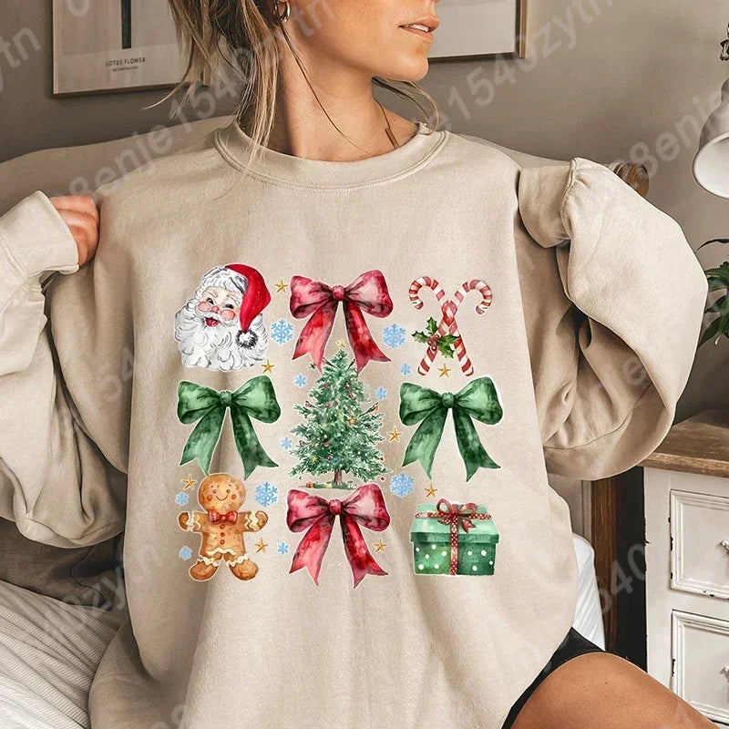 Christmas Hoodie with Bow Print