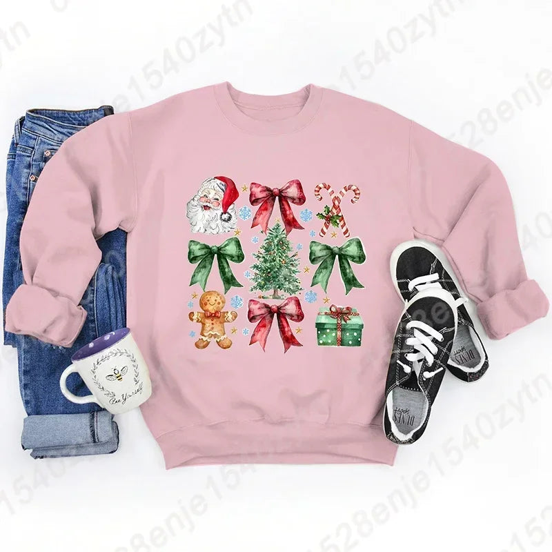 Christmas Hoodie with Bow Print