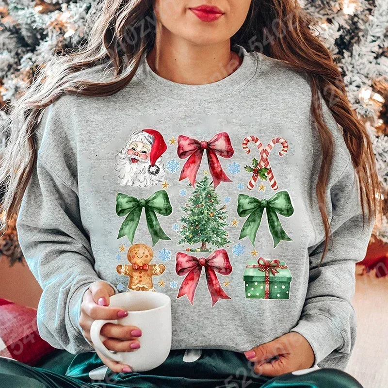 Christmas Hoodie with Bow Print