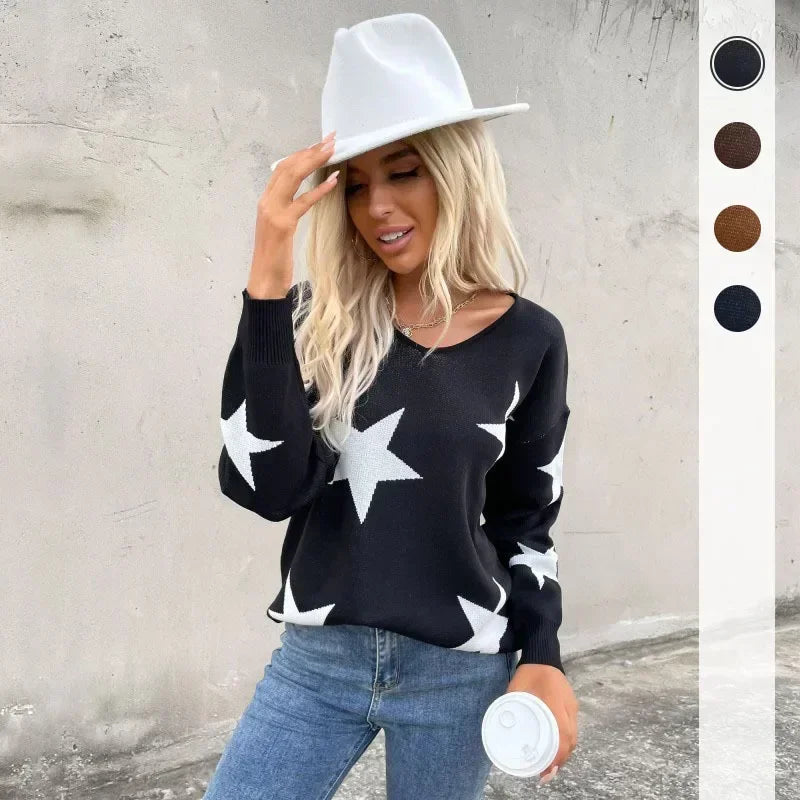 Knitted Loose Casual O-neck Star Thick Elegant Winter Sweater