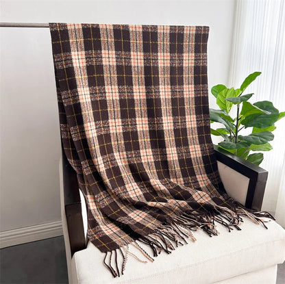 Winter Warm Cashmere-Like Plaid Blanket Wrap Scarf for Women