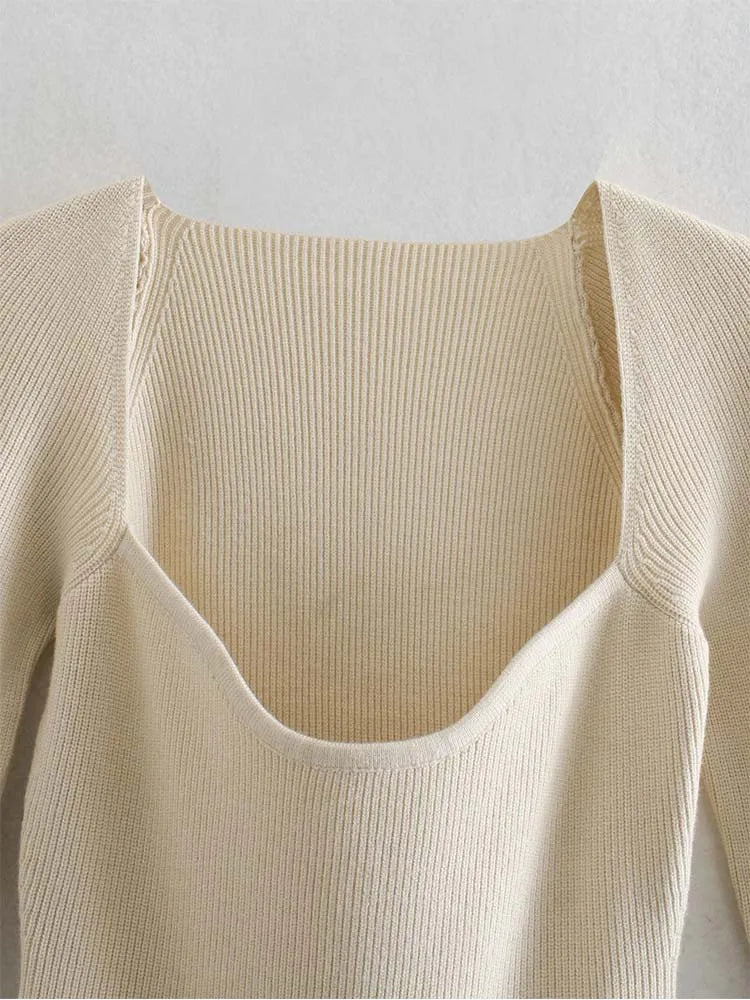 New Knitting Heart-Neck Casual Slim-Fit Tight Long-Arm Sweater