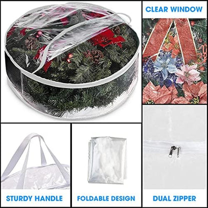 Christmas Wreath Storage Bag - 36" White Transparent PVC with Handles - Set of 2