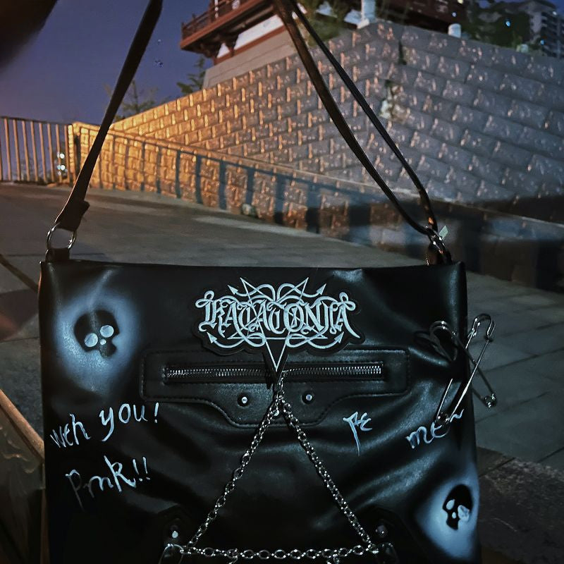 Lolita Large Bag Y2K Gothic Chain Skeleton Capacity Harajuku Punk