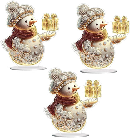 Christmas Snowman Diamond Art Tabletop Kit - Special Shape and Round Diamonds - Acrylic Xmas Decor DIY Crafts Gift