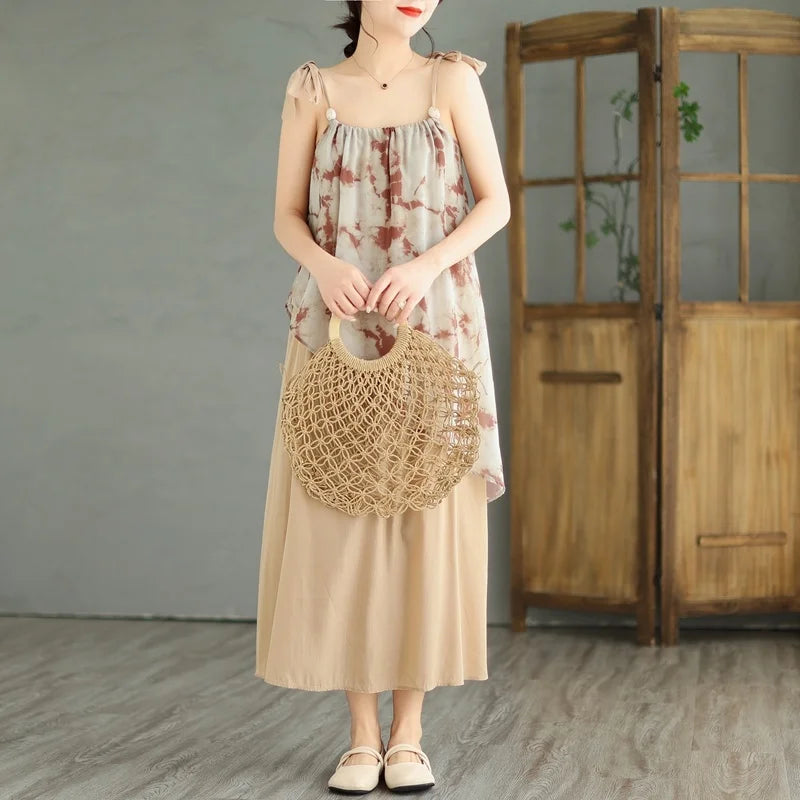 Amy Fashion - Sleeveless Asymmetrical Spaghetti Strap Thin Boho Dress