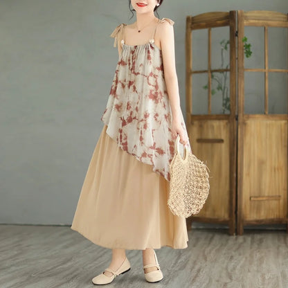 Amy Fashion - Sleeveless Asymmetrical Spaghetti Strap Thin Boho Dress