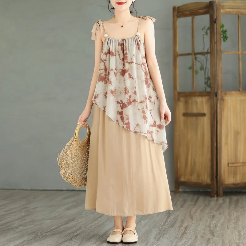 Amy Fashion - Sleeveless Asymmetrical Spaghetti Strap Thin Boho Dress