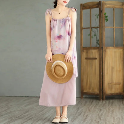 Amy Fashion - Sleeveless Asymmetrical Spaghetti Strap Thin Boho Dress