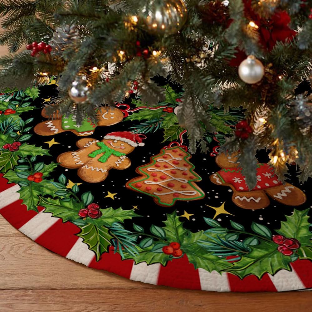 48 Inch Jesus Nativity Holy Night Christmas Tree Skirt Collar - Red Buffalo Plaid