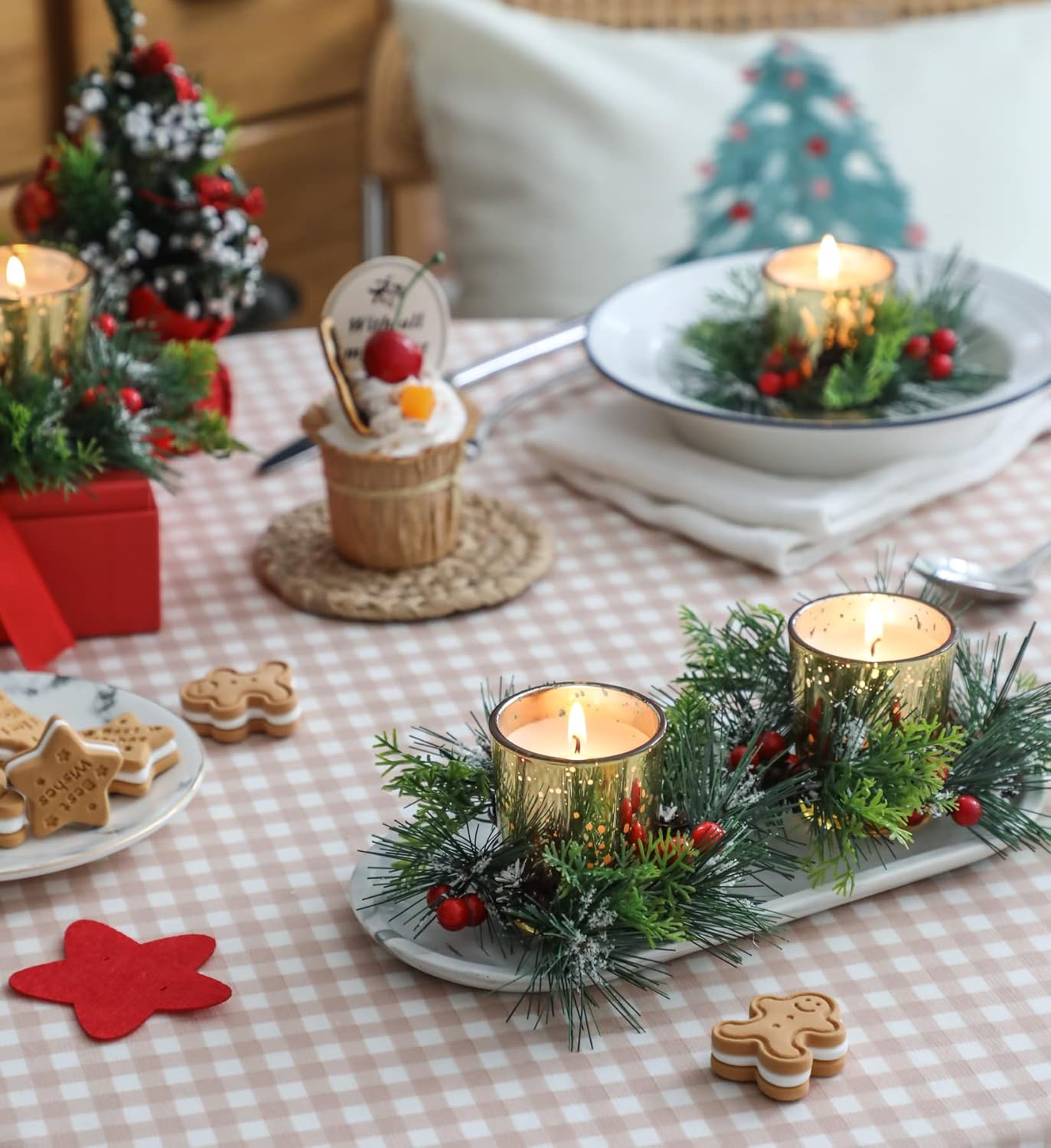 Christmas Candle Ring with Votive Candle - Gold