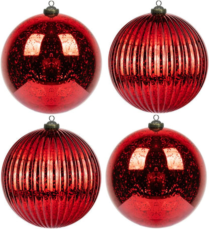 Red Christmas Ball Ornaments - Set of 4 - Shatterproof Vintage Mercury Balls