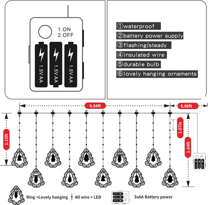 Tree Lights 120 LED Christmas Decorations Indoor, Battery Operated Window Lights 9.84 ft Waterproof String Light for Bedroom Party Curtain Decor