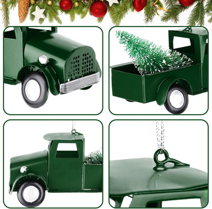 Metal Pickup Truck Christmas Tree Ornaments - Set of 3