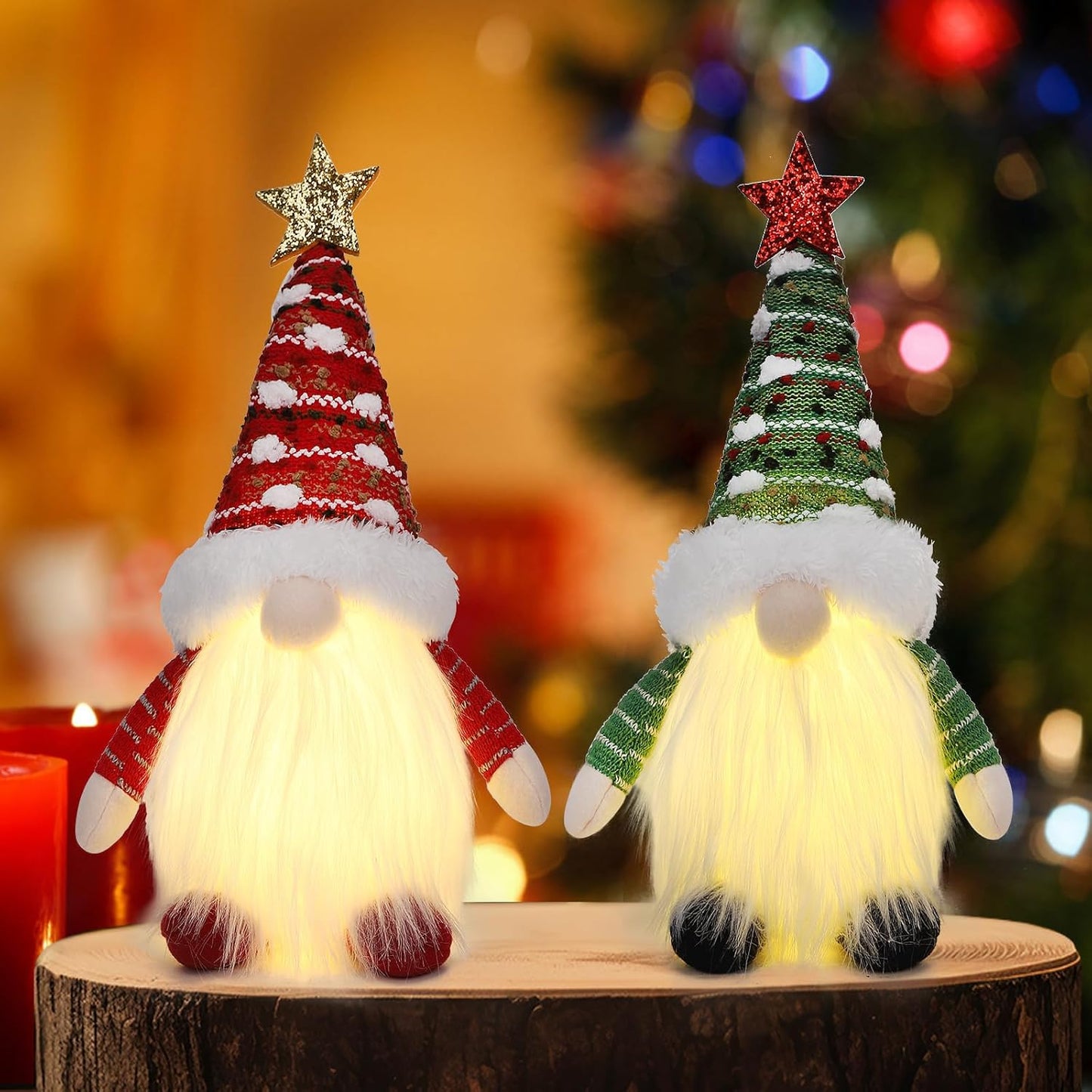 Swedish Santa Gnomes Plush with Light - Handmade Holiday Xmas Table Decor