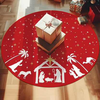 Red Nativity Christmas Tree Skirt - 48 Inch