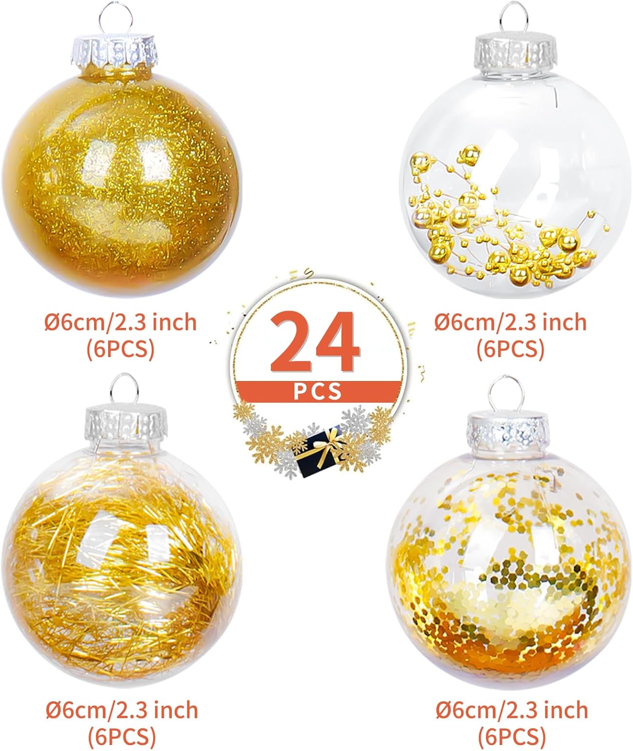 24 Shatterproof Clear Plastic Christmas Ball Ornaments