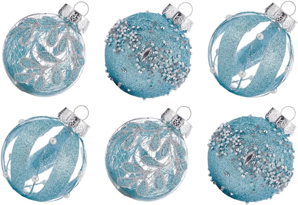 Large Shatterproof Clear Glitter Plastic Christmas Ball Ornaments - Flaxen