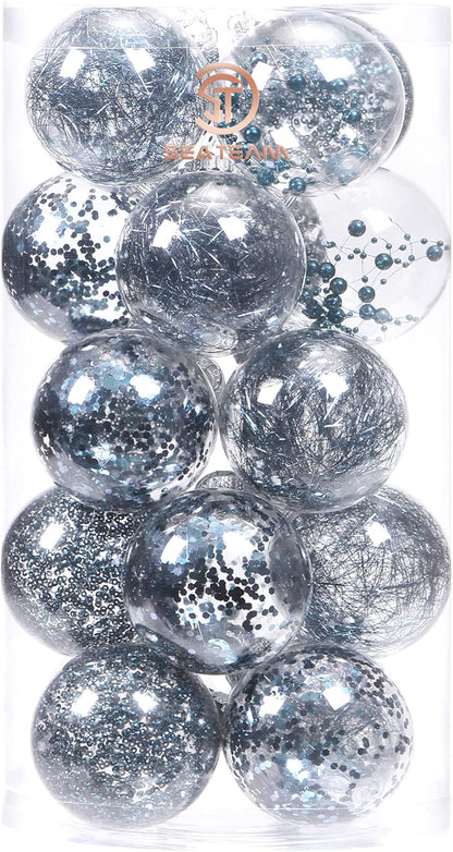 24 Count Shatterproof Clear Plastic Christmas Ball Ornaments with Gold Decorations