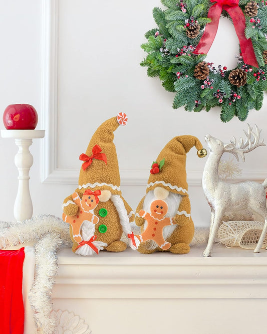 Gingerbread Man Gnomes Plush Doll Sets - Handmade Scandinavian Gnome Decor Kits