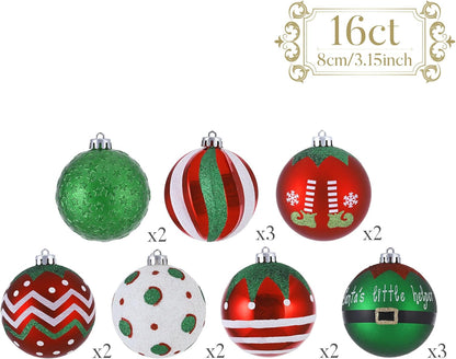 Shatterproof Large Christmas Ball Ornaments Set - 16ct - Elf Red Green White