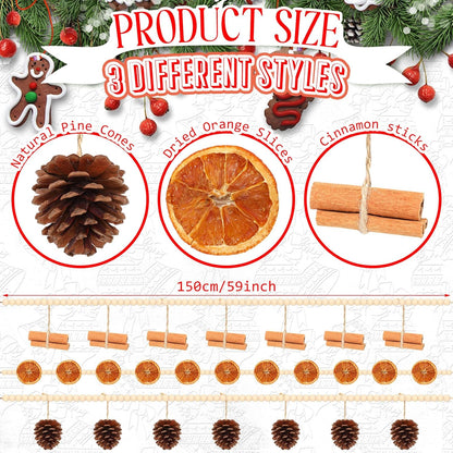 Christmas Garland with Dried Orange Slices, Wooden Beads, Pine Cones, and Cinnamon Sticks - Xmas Tree Ornaments and DIY Crafts