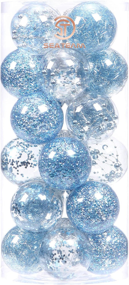 24 Count Shatterproof Clear Plastic Christmas Ball Ornaments with Gold Decorations