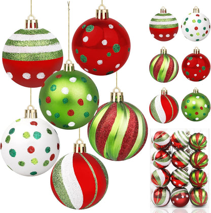 Christmas Ball Ornaments Set - Candy Cane Peppermint Swirl Red Green Bulbs