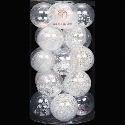 24 Count Shatterproof Clear Plastic Christmas Ball Ornaments with Gold Decorations