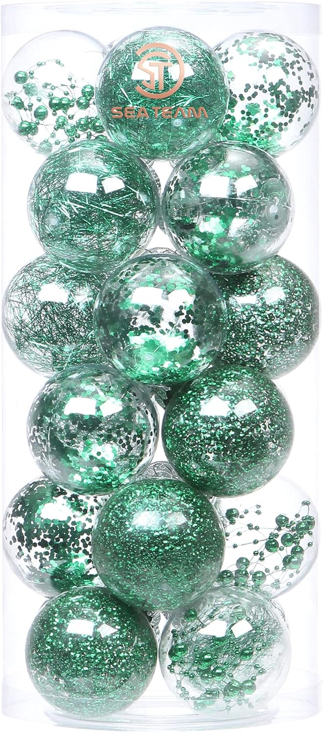 24 Count Shatterproof Clear Plastic Christmas Ball Ornaments with Gold Decorations