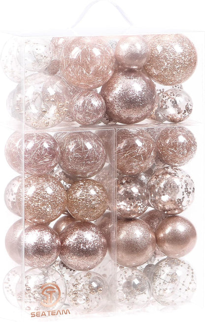 24 Count Shatterproof Clear Plastic Christmas Ball Ornaments with Gold Decorations