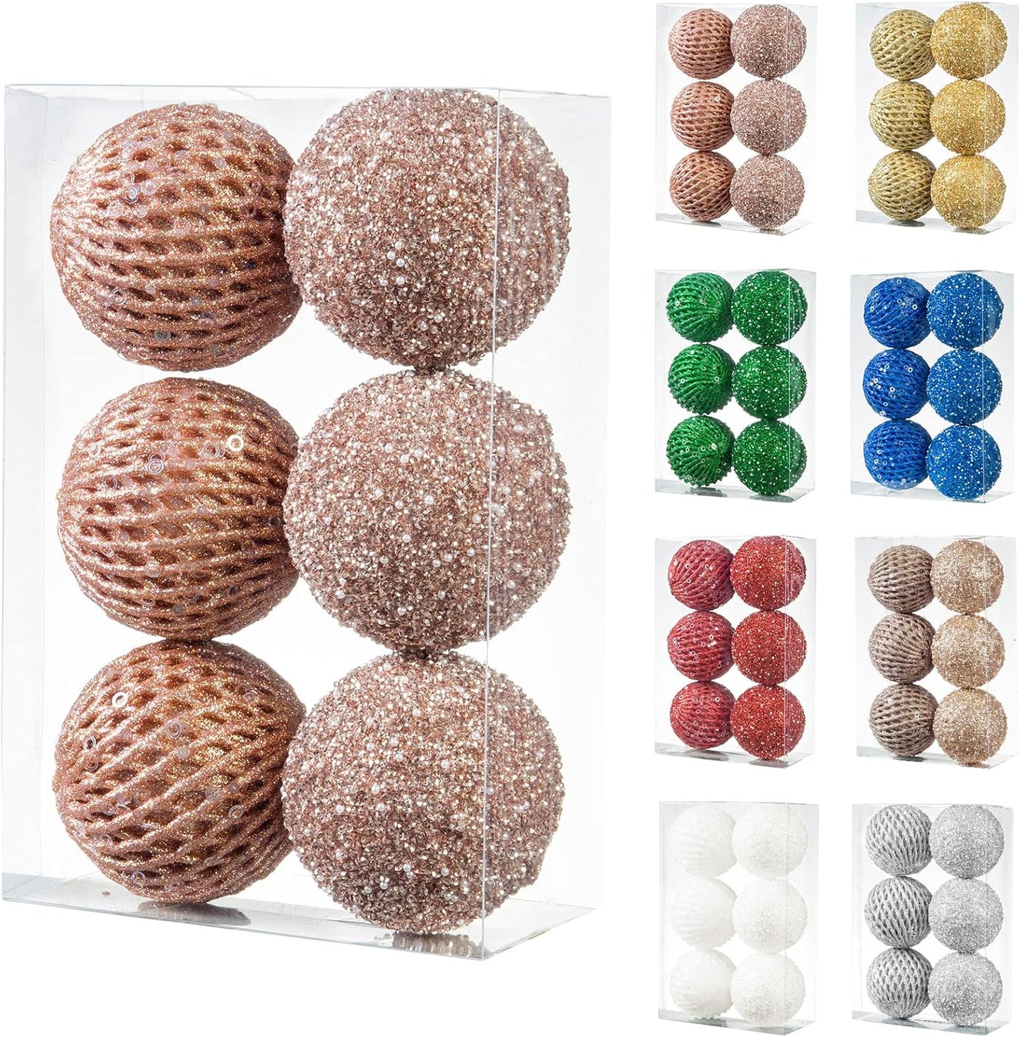 White Glitter Sequin Foam Ball Ornaments - Pack of 12