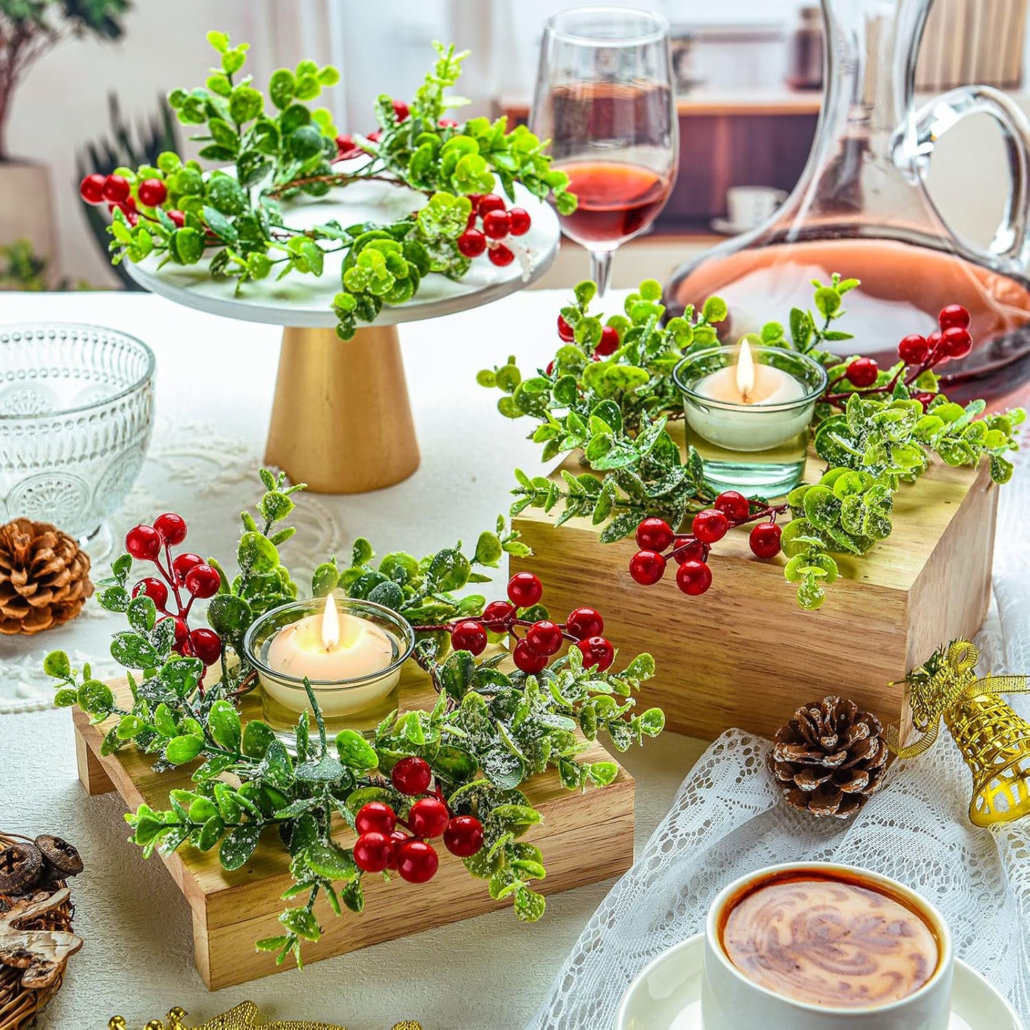 Red Berry Candle Rings Garland - 12 Piece Set