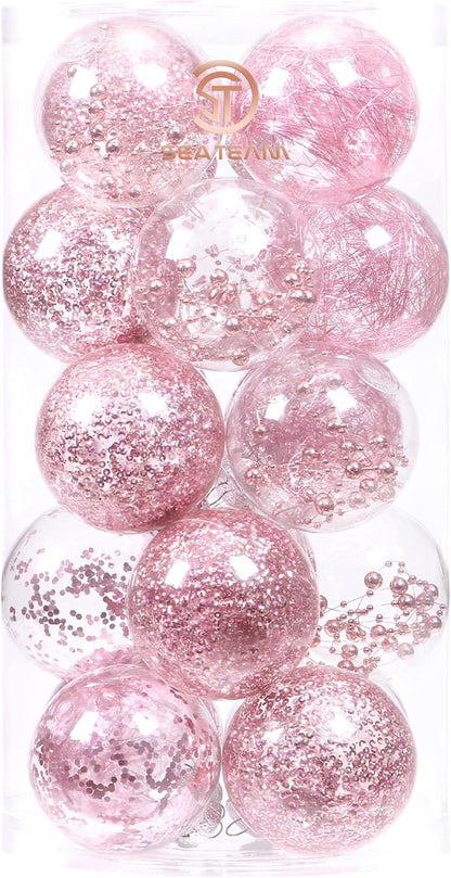 24 Count Shatterproof Clear Plastic Christmas Ball Ornaments with Gold Decorations